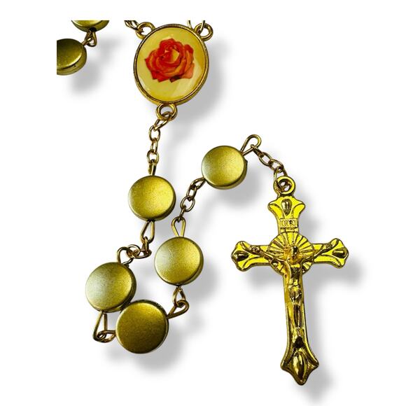 Vintage St Therese of Lisieux Gold Metallic Beaded Rosary - Picture 5 of 5